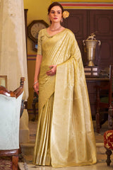 Imbrication Yellow Banarasi Satin Silk Saree With Smashing Blouse