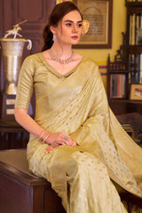 Imbrication Yellow Banarasi Satin Silk Saree With Smashing Blouse