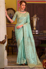 Imbrication Sea Green Banarasi Satin Silk Saree With Smashing Blouse