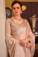 Imbrication Baby Pink Banarasi Satin Silk Saree With Smashing Blouse