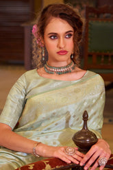 Imbrication Pista Banarasi Satin Silk Saree With Smashing Blouse