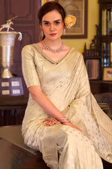 Imbrication Beige Banarasi Satin Silk Saree With Smashing Blouse