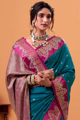 Ratatouille Rama Banarasi Satin Silk Saree With Forbearance Blouse