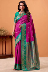 Ratatouille Magenta Banarasi Satin Silk Saree With Forbearance Blouse