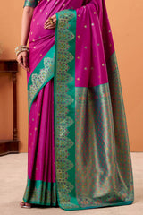 Ratatouille Magenta Banarasi Satin Silk Saree With Forbearance Blouse