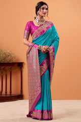 Ratatouille Grey Banarasi Satin Silk Saree With Forbearance Blouse