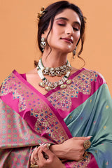 Ratatouille Grey Banarasi Satin Silk Saree With Forbearance Blouse