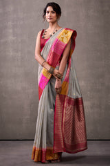 Effulgent Grey Cotton Silk Saree With Lustrous Blouse Piece