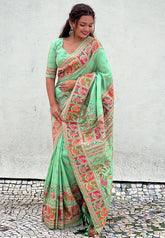 Desiring Pista Nylon Dola Pashmina Saree With Mesmeric Blouse Piece 37 Reviews