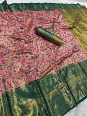 Luminous Baby Pink Kanjivaram Silk Saree With Entrancing Blouse Piece