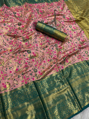 Luminous Baby Pink Kanjivaram Silk Saree With Entrancing Blouse Piece