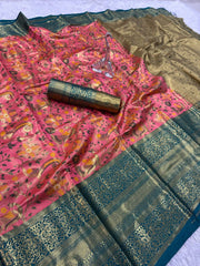 Lassitude Pink Kanjivaram Silk Saree With Quixotic Blouse Piece