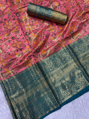 Lassitude Pink Kanjivaram Silk Saree With Quixotic Blouse Piece