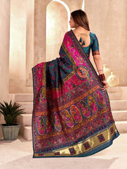 Refreshing Rama Nylon Dola Pashmina Saree With Scrumptious Blouse Piece