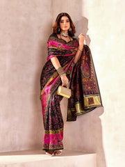 Tantalizing Black Nylon Dola Pashmina Saree With Beauteous Blouse Piece