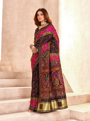 Tantalizing Black Nylon Dola Pashmina Saree With Beauteous Blouse Piece