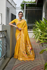 Coneflowers Yellow Woven Paithani Saree