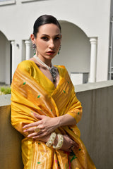 Coneflowers Yellow Woven Paithani Saree