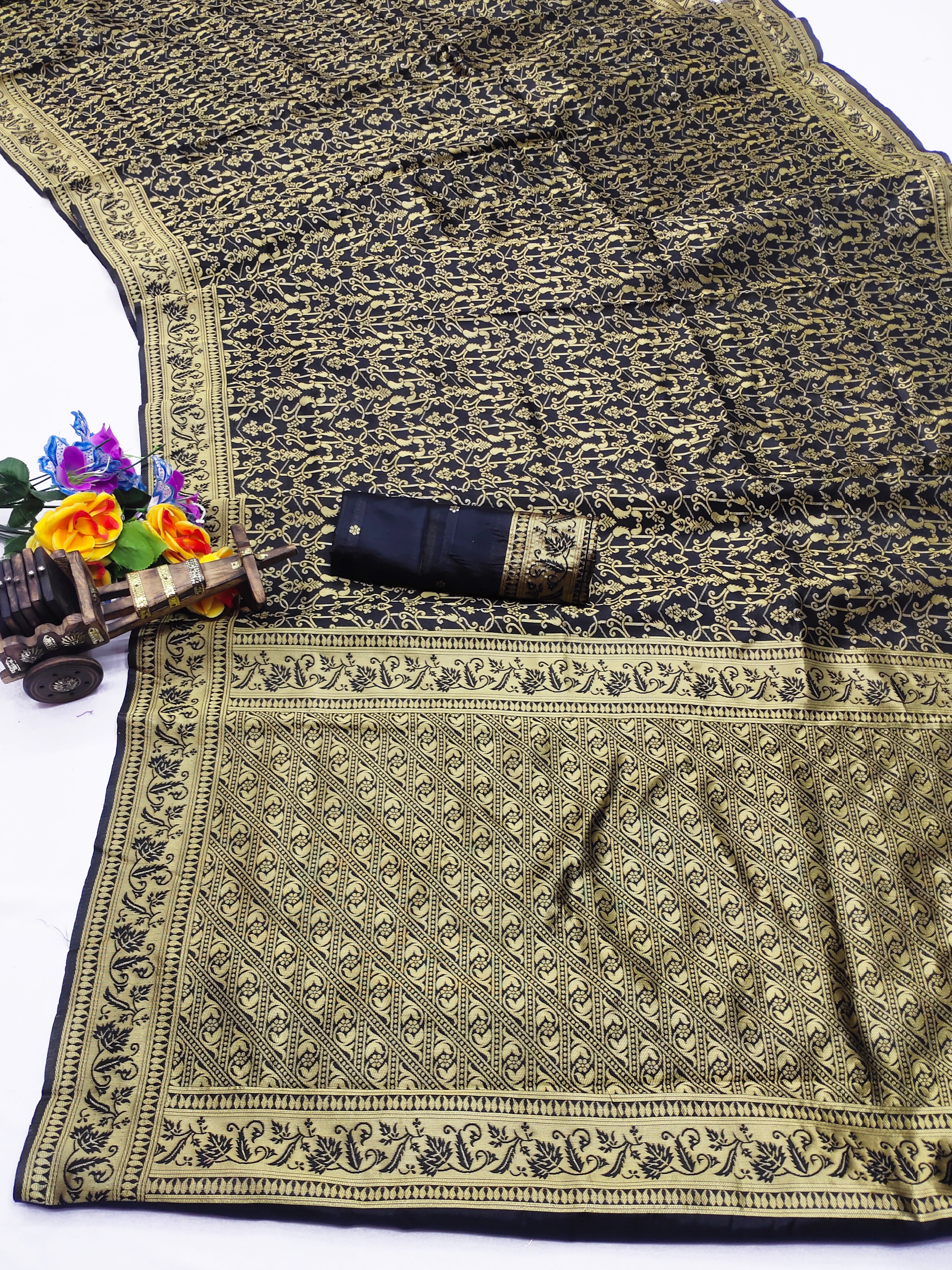 Vedhika – Black Banarasi Silk Saree with Golden Zari