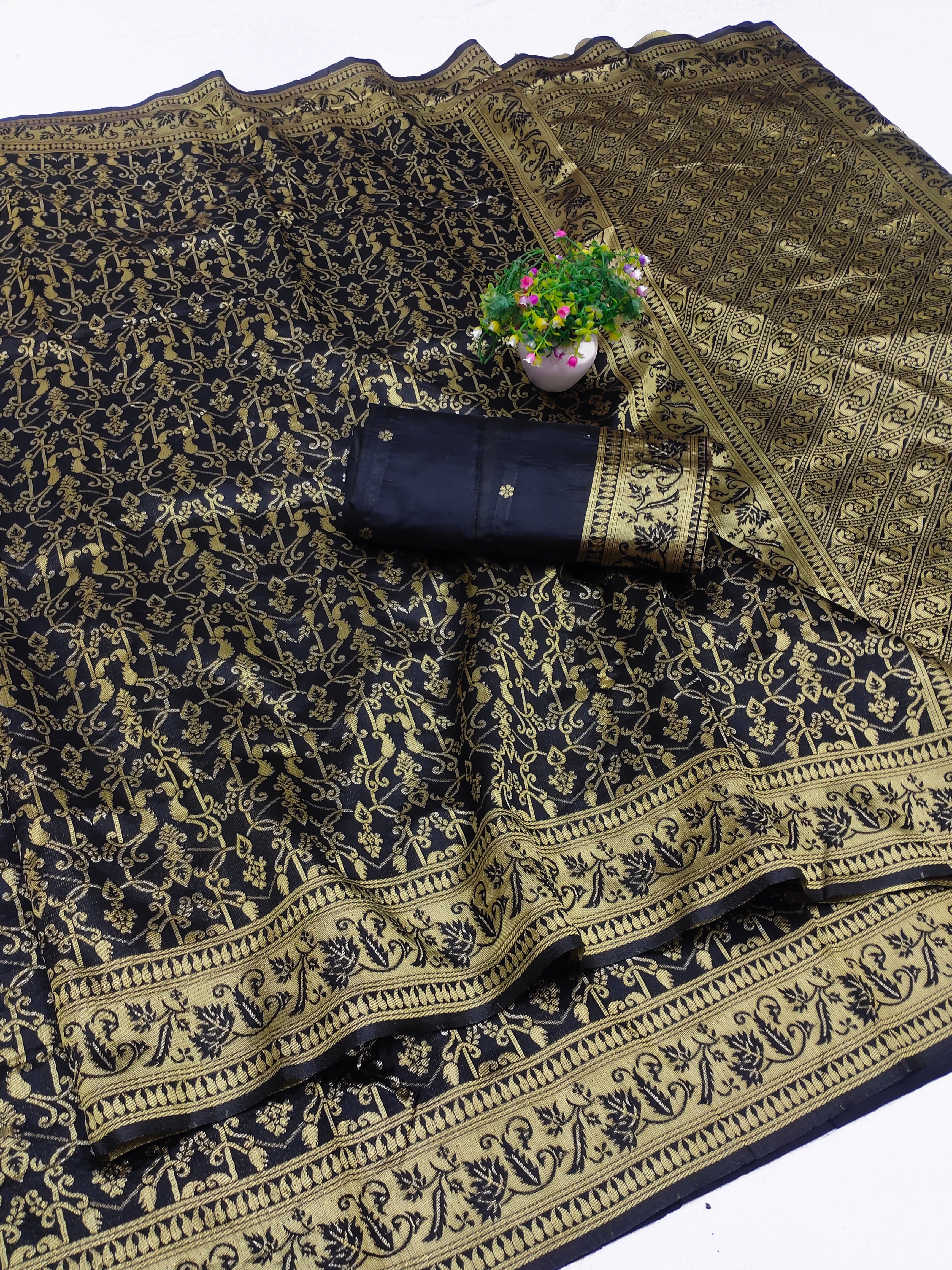 Vedhika – Black Banarasi Silk Saree with Golden Zari