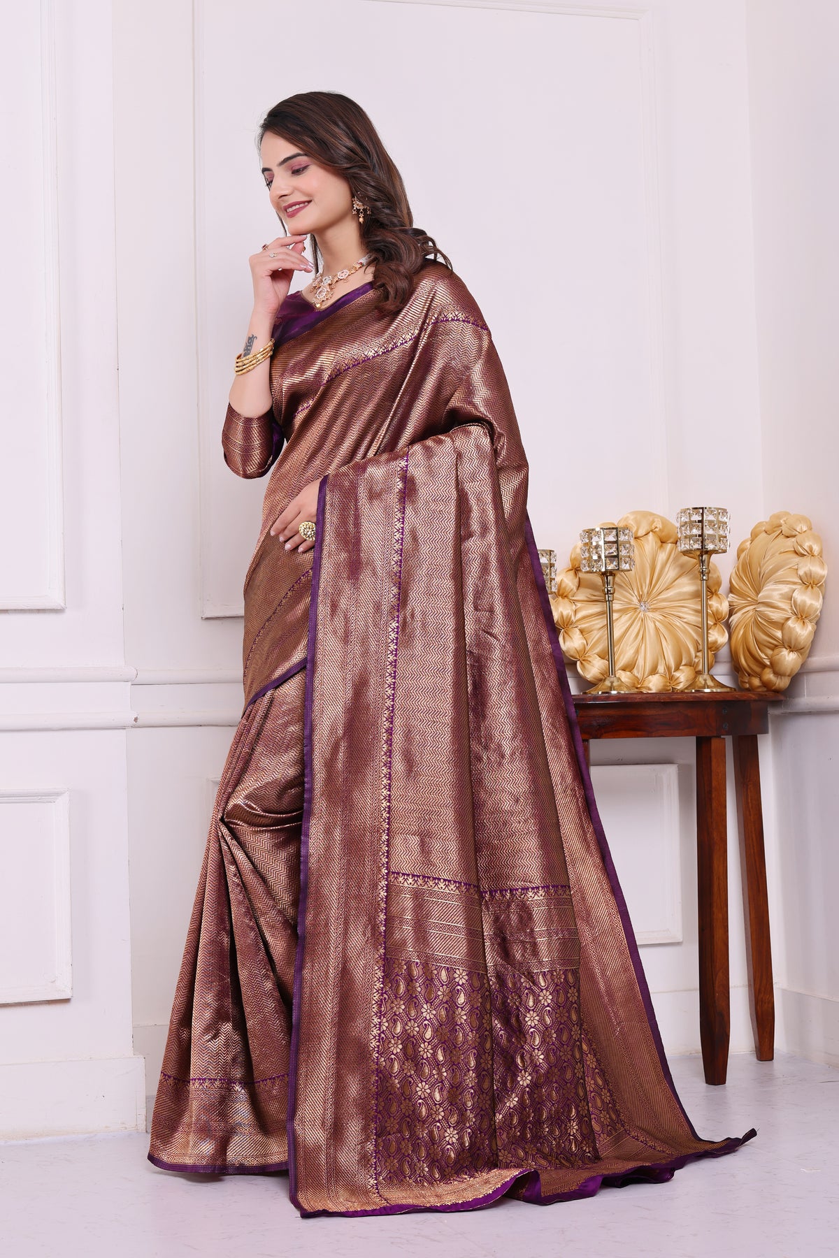 Aarohi Wine Banarasi Silk Saree