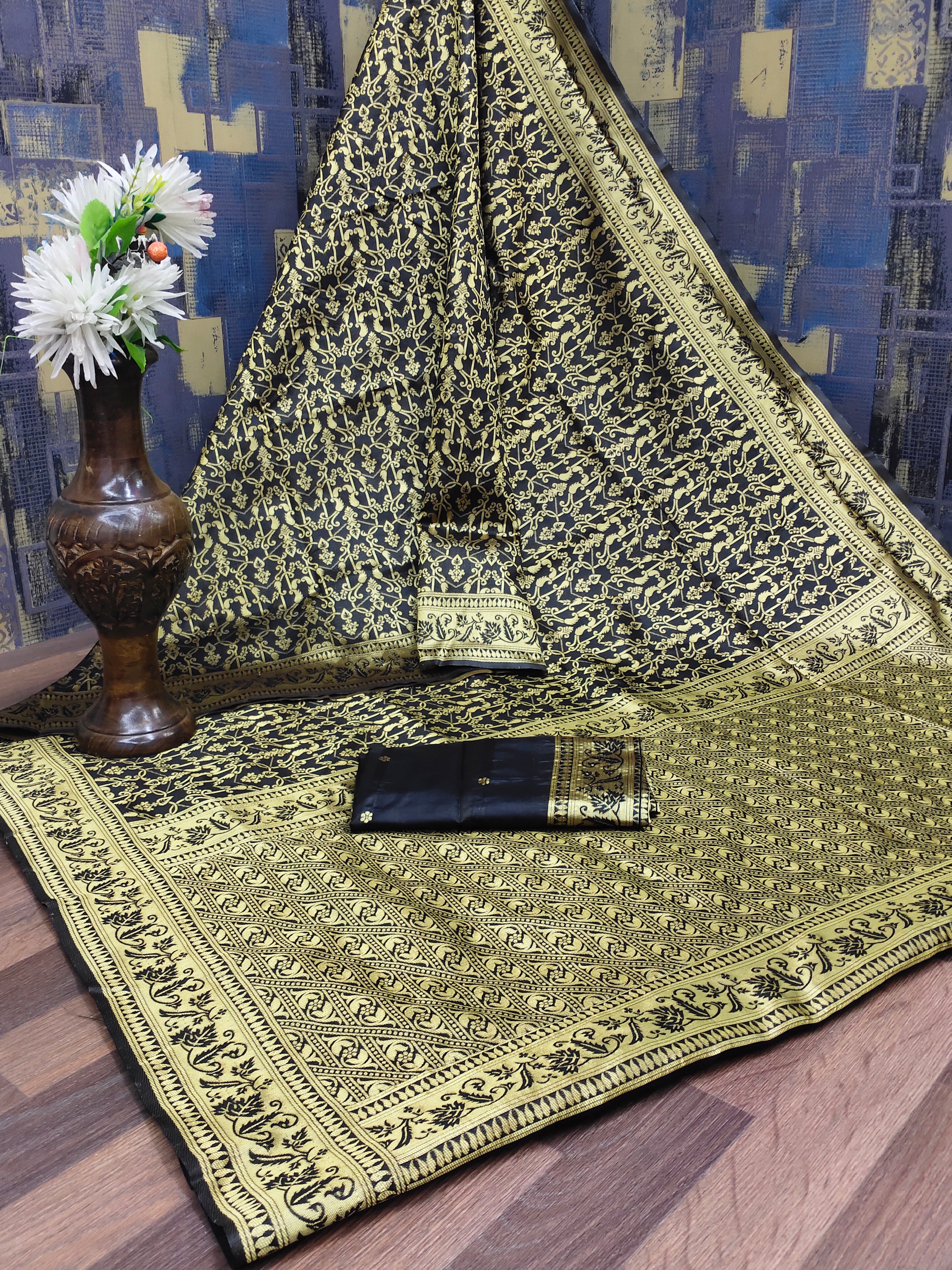Vedhika – Black Banarasi Silk Saree with Golden Zari