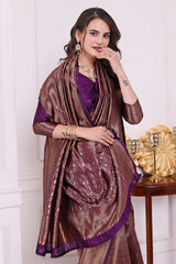 Aarohi Wine Banarasi Silk Saree