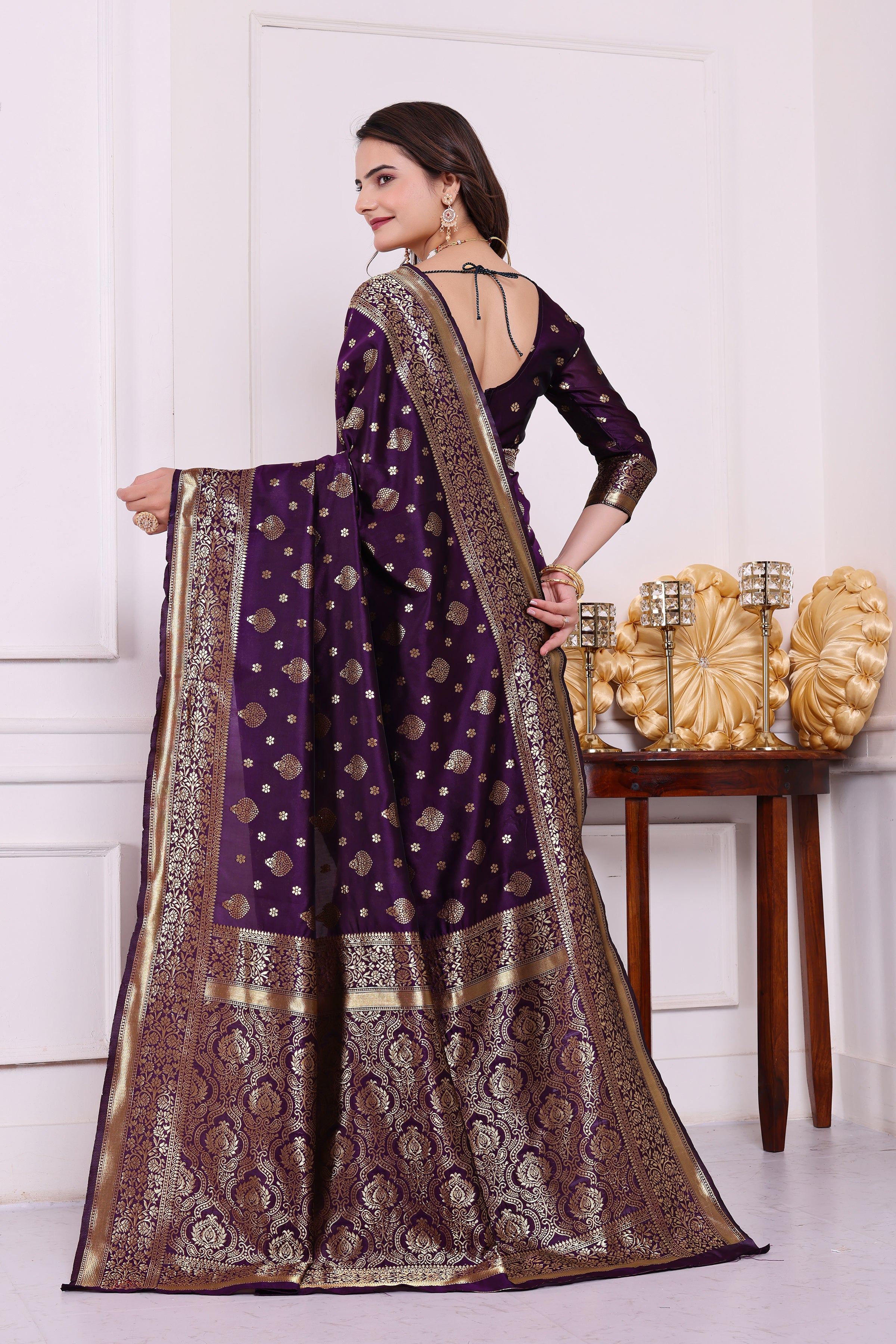 Rudrani Wine Banarasi silk saree