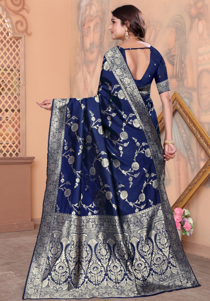Palak N.blue Banarasi Silk Saree