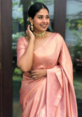 Kavya Peach Banarasi Silk Saree