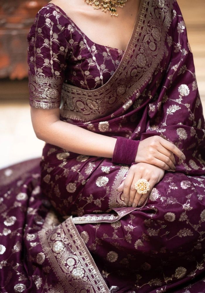 Pihu Wine Banarasi Silk Saree