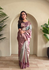 Amara – Brown Soft Banarasi Silk Saree with Floral Weave