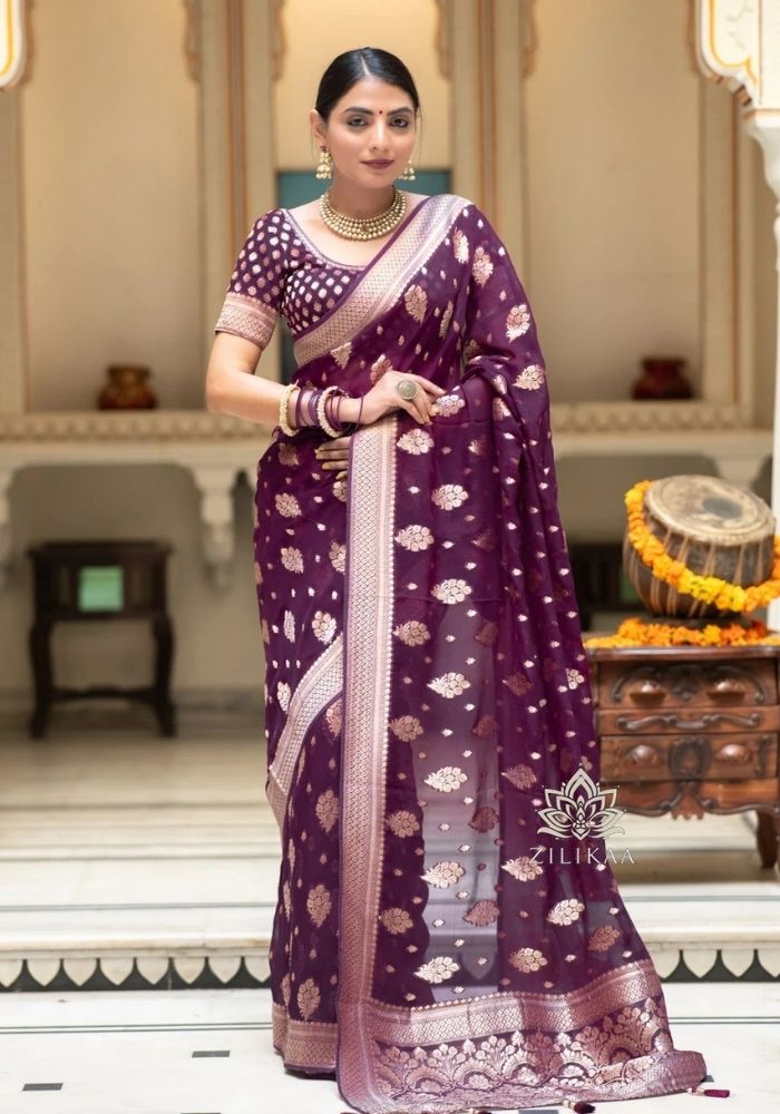 Radharani Wine Banarasi Silk Saree
