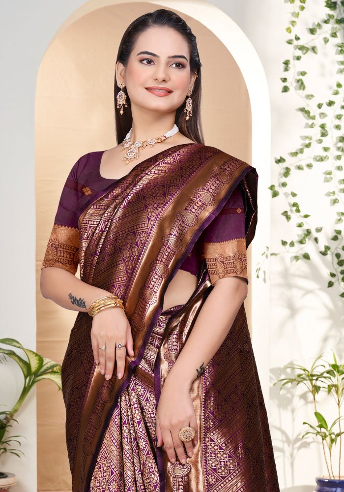 Nishaa Wine Banarasi Silk saree