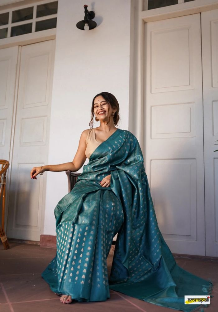 Khushi Teal Banarasi Silk Saree