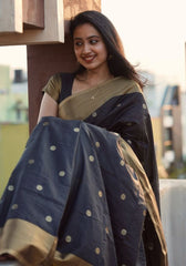 Ruhani – Midnight Banarasi Soft Silk Black Saree with Subtle Glow