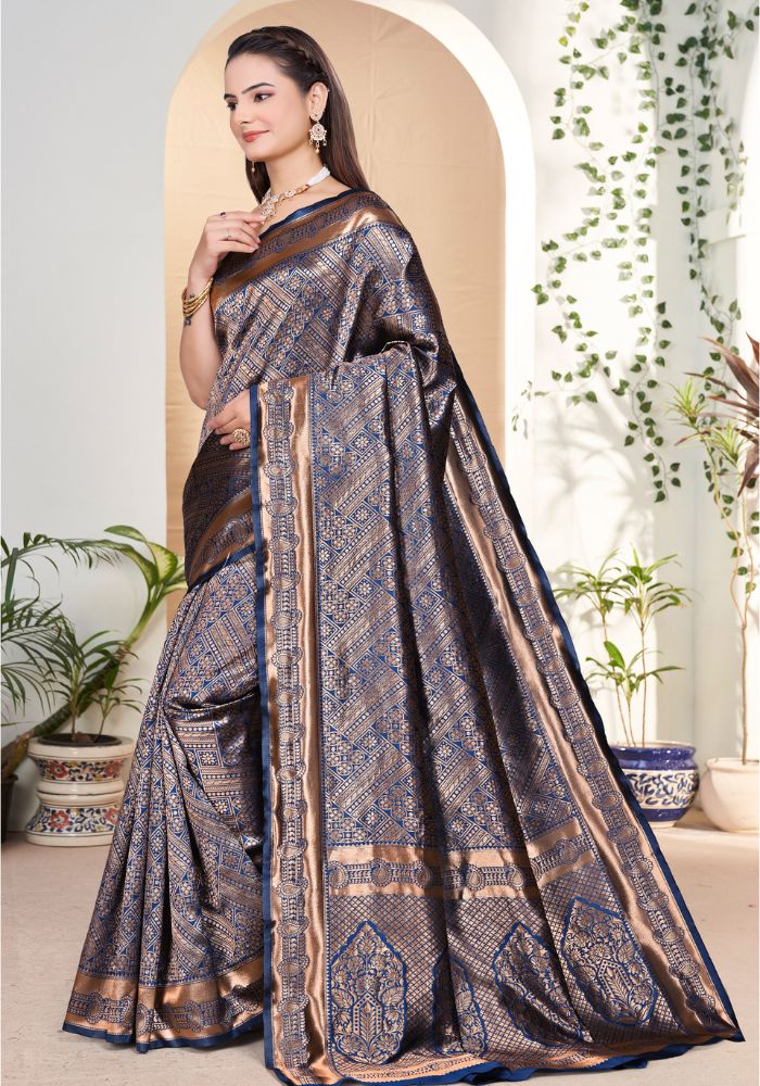 Nishaa N.blue Banarasi Silk saree