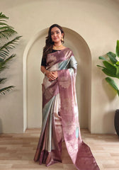Amara – Brown Soft Banarasi Silk Saree with Floral Weave