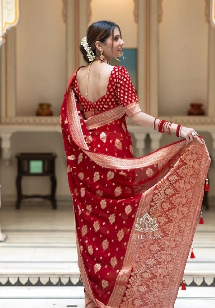 Radharani Red Banarasi Silk Saree