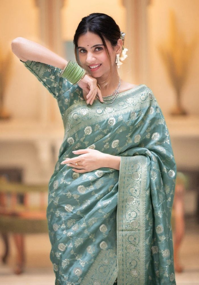 Pihu Light Green Banarasi Silk Saree