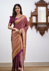 Sharini – Traditional Purple Soft Silk Saree with Refined Weaves