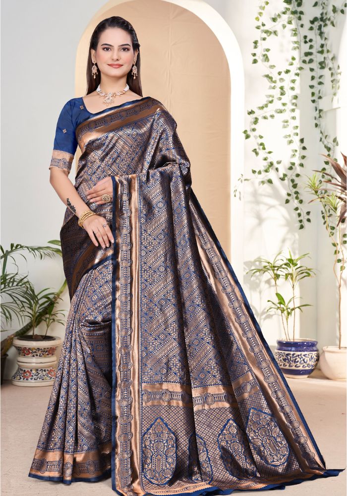 Nishaa N.blue Banarasi Silk saree