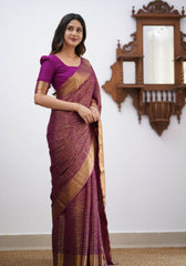 Sharini – Traditional Purple Soft Silk Saree with Refined Weaves