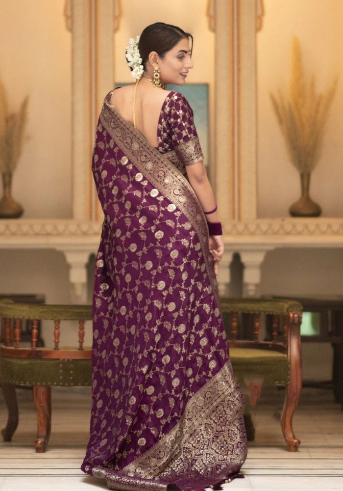 Pihu Wine Banarasi Silk Saree