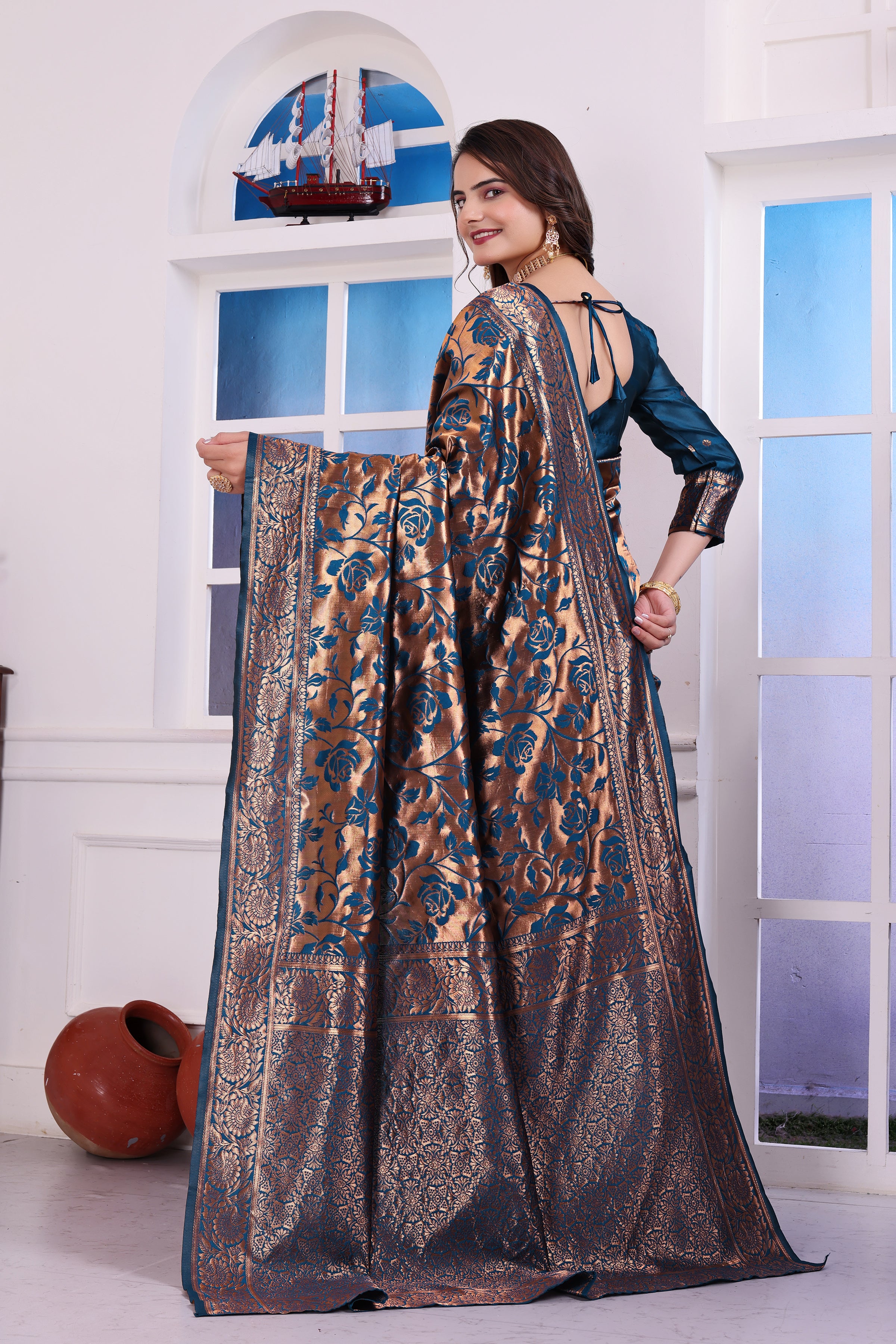 Gehna Morepeach Banarasi Silk Saree