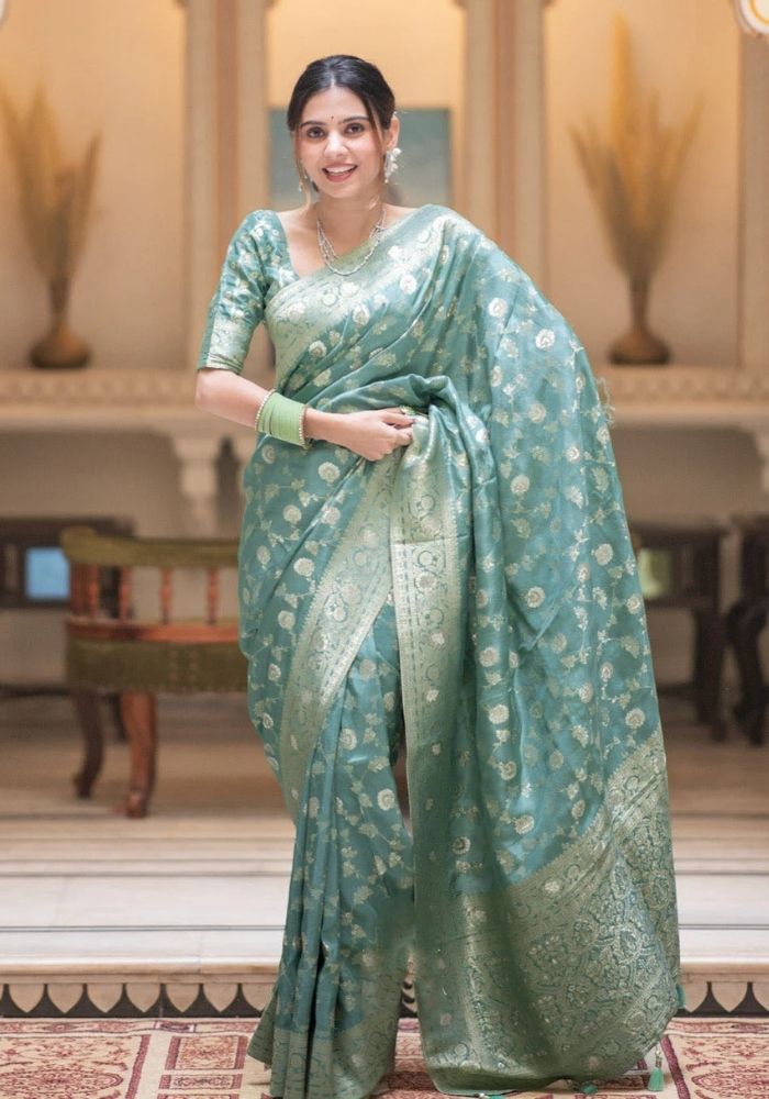 Pihu Light Green Banarasi Silk Saree
