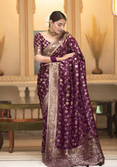 Pihu Wine Banarasi Silk Saree