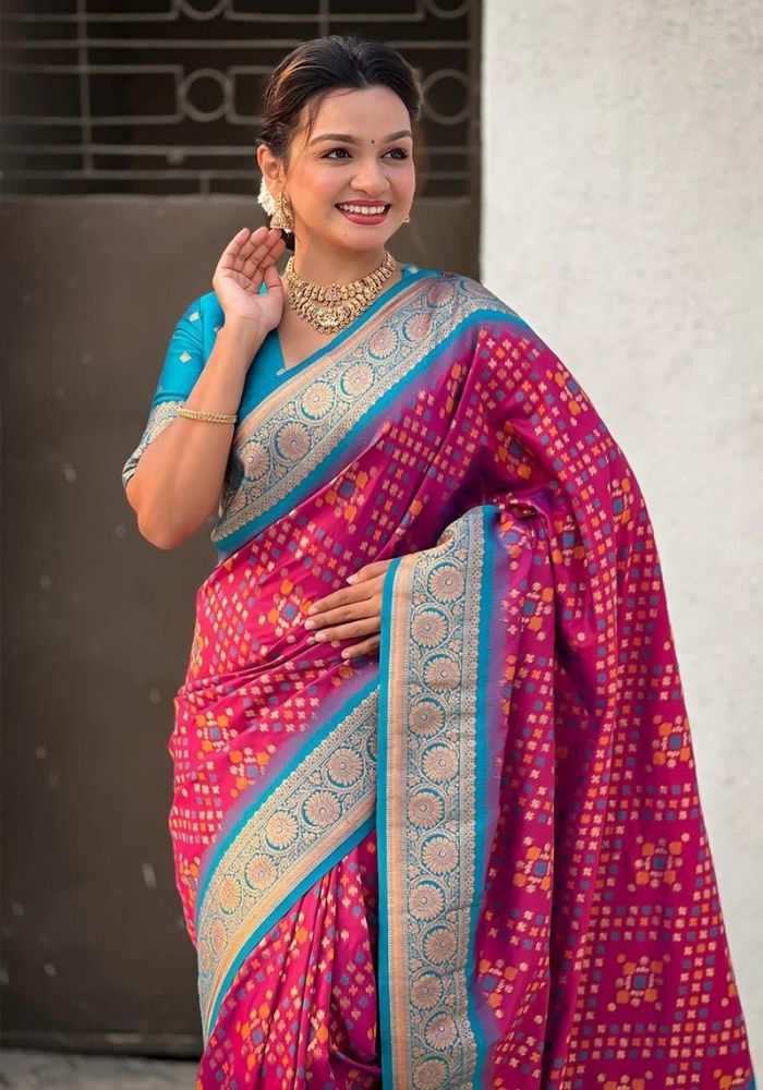 Jasmine Maroon Banarasi silk saree