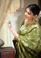 Anarkali  Mehandi Banarasi silk saree