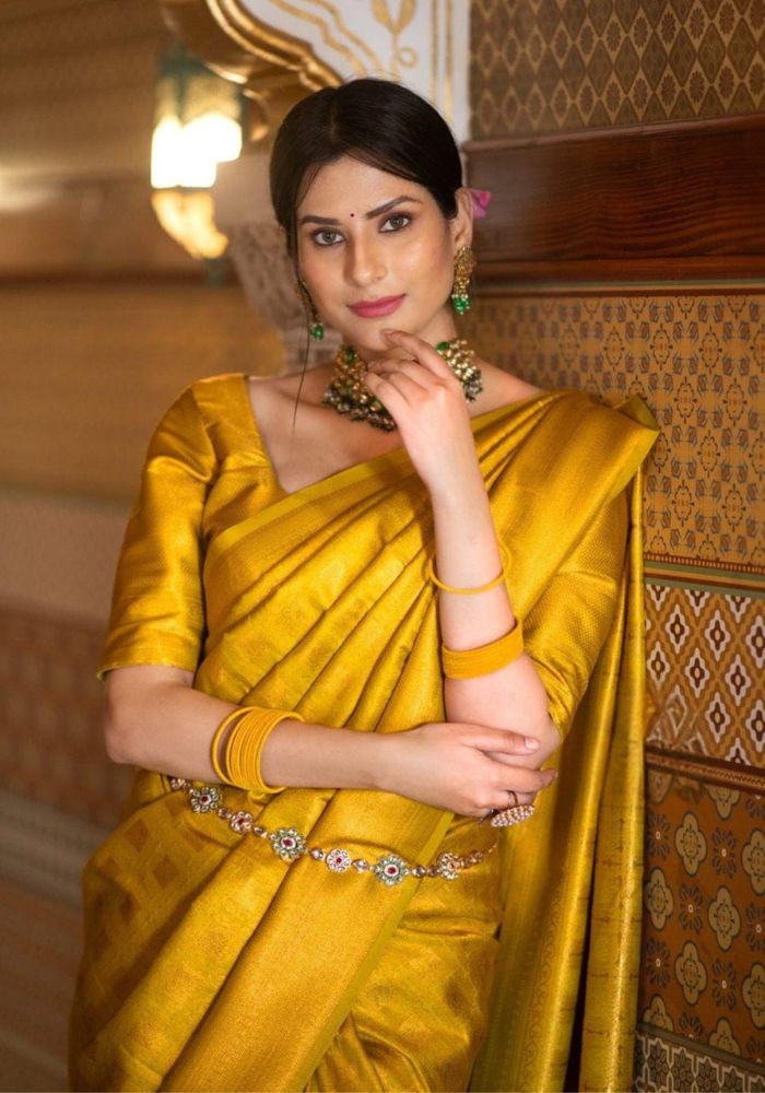 Raveena Gold Banarasi Silk Saree